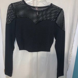 Black Long Sleeve Fishnet Crop Top